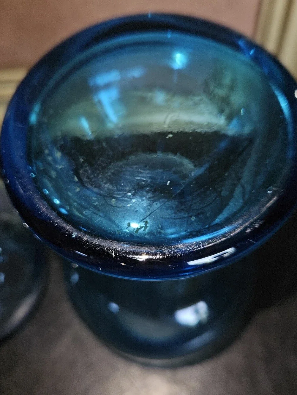 2 Vintage Mid-Century Modern Empoli art Glass Goblets or Vases Turquoise Blue